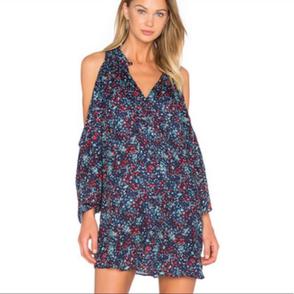 Parker Anastasia Dewberry Silk Blue Floral Cold Shoulder Mini Dress Small